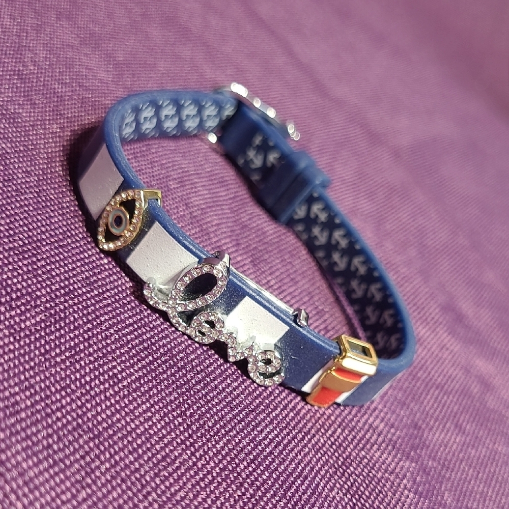 Blue and White KEEP Collective Bracelet with Charms